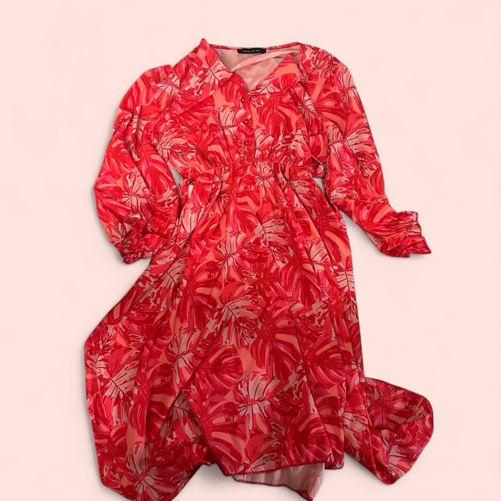 Vibrant Red Floral Dress